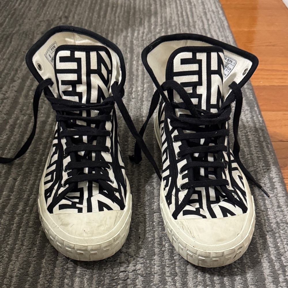 Fendi Cloth Trainers Men's Black and White High-Top Sneakers